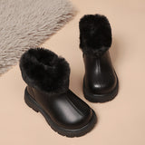 Kids' Fashion Winter Snow Boots with Zipper - Solid Color PU Upper, Fabric Lined Casual Street Style Ankle Booties for Boys & Girls with Non-Slip Rubber Sole, Cute Round Toe, Fall/Winter Daily Wear