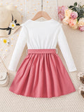 Elegant Floral Princess Dress for Girls - Chic Ruffled Design with Belt, Long Sleeves, All-Season Polyester Wear