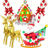 6Pc Jumbo Aluminum Foil Christmas Balloon Set - Self-Sealing, Standing Reindeer, Santa Sleigh, Candy Cane, Gingerbread House for Holiday Party Decor, 14+ Years