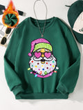 Cozy Christmas Cartoon Santa Print Pullover Sweatshirt for Toddler Girls, Long Sleeve Casual Sports Top for Everyday Wear