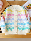 Adorable Girls Pearl Button Bow Knitted Sweater Cardigan - Soft, Cozy & Fashionable for Your Little Princess!