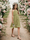 Kids A-Line Halter Neck Chiffon Junior Bridesmaid Dresses Fancy Girl Dress Wedding Elegant Party Gown
