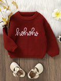 Adorable HOHOHO Embroidered Cable Knit Sweater - Soft, Cozy, and Warm Long Sleeve Top for Toddler and Infant Girls - Perfect for Fall and Winter Season, Casual Daily Wear, and Holiday Gift