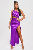 goosudu Fafa One Shoulder Satin Maxi Dress