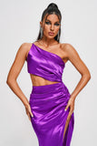 goosudu Fafa One Shoulder Satin Maxi Dress