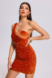 goosudu Mandy One Shoulder Sequin Velvet Dress