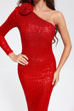 goosudu Ethel Sequins One Shoulder Midi Dress