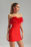 goosudu Julie Strapless Feather Mini Bandage Dress