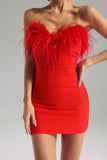 goosudu Julie Strapless Feather Mini Bandage Dress