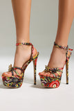 goosudu Gaki Flower Printed Metallic Butterfly Platform Stiletto