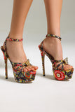 goosudu Gaki Flower Printed Metallic Butterfly Platform Stiletto