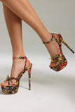 goosudu Gaki Flower Printed Metallic Butterfly Platform Stiletto