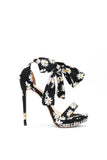 goosudu Grasa Flower Print Strappy Stiletto Sandals