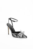 goosudu Viaua Lace Diamante Bow Buckle Slingback Pumps