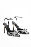 goosudu Viaua Lace Diamante Bow Buckle Slingback Pumps