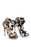 goosudu Grasa Flower Print Strappy Stiletto Sandals