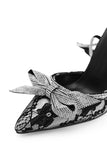 goosudu Viaua Lace Diamante Bow Buckle Slingback Pumps