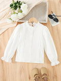 Girls' Ruffle Trim Shirt - Long Sleeve, Button Front, Versatile for Spring, Fall, and Christmas, Perfect Everyday Gift