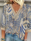 Spring/Summer Elegance: Chic Paisley Guipure Lace V-Neck Top - Durable, Non-Sheer & Easy Care