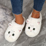 Cute Cartoon Cat Fuzzy Slippers, Creative Closed Toe Soft Sole Plush Flat Shoes, Winter Warm Home Slippers