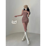 goosudu Lola Solid Color Square Neck Corset Waist Split Sleeveless Dress