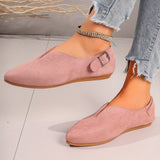 Women's Solid Color Loafers, Lightweight Pointed Toe Slip On Shoes, Women's Buckle Strap Details Shoes