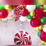 46pcs Mylar Merry Christmas Balloons, Candy Foil Garland Arch Kit, Cane Swirl Birthday Decorations for Winter New Year Holiday Party