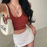 goosudu Lizzy Solid Color Ribbed Sleeveless Camisole Cropped Top