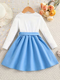 Elegant Floral Princess Dress for Girls - Chic Ruffled Design with Belt, Long Sleeves, All-Season Polyester Wear