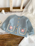 Cozy Autumn Baby Sweater Cardigan - Soft Round Neck, Versatile Hollowed Out Flower Pocket, Long Sleeve, Fashionable, and Adorable for Little Ones