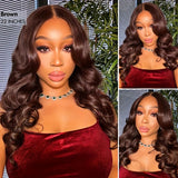 220% Density Chocolate Brown 13X4 HD Lace Front Wigs Human Hair Body Wave Wig 100% Brazilian Chestnut Color Human Hair Wig Natural 13X4 Full Edges Pre Plucked Lace Wig With Baby Hair Dark Brown Loose Wave Wig For Daily Wear