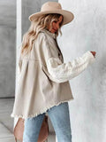 Women's Jackets Boho Inspired Cable Knit Sleeve Denim Jacket Button Up long sleeve Jean Jacket Coat women autumn winter Shackets women 230515