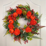 Autumn Harvest Wreath - 17.78in Peonies and Pumpkins with Berries and Pinecones, Suitable for Halloween, Thanksgiving, Christmas, Easter and Farmhouse Decor