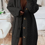 Chic Plus Size Cozy Cable Knit Cardigan - Button-Up Long Sleeve, Versatile Everyday Sweater for Full-Figured Women