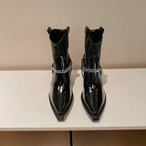Pointed Toe Boots Women's  New Winter Heel Chain Thick Bottom Short Tube Elastic Fashion Western Boot Kq8