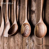 4pcs/7pcs Thailand Teak Natural Wood Tableware Spoon Ladle Turner Long Rice Colander Soup Skimmer Cooking Spoons Scoop Kitchen Tool Set