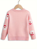 Little Girl Cartoon Santa Jacquard Knitted Pullover Cute Sweater For Fall Winter