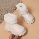 Kids' Fashion Winter Snow Boots with Zipper - Solid Color PU Upper, Fabric Lined Casual Street Style Ankle Booties for Boys & Girls with Non-Slip Rubber Sole, Cute Round Toe, Fall/Winter Daily Wear