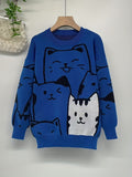 Charming Cat Jacquard Knit - Harajuku Loose Fit Long Sleeve Pullover Jumper - Cozy Trendsetter for Girls Autumn & Winter Wardrobe