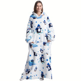 1pc Extra Large Wearable Fleece Blanket Hoodie - Super Warm, Cozy, and Soft with Sleeves, Pockets, and Machine Washable - Contemporary Design for Women and Men