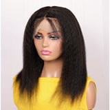 1 Pc Velvety Soft Black Yaki Straight Bob Wig - Luxurious 180% Density, Seamless Deep Part, Heat Resistant Synthetic Lace Front Wig for Fashion Women - Perfect for Daily Wear & Cosplay