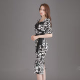 Goosudu Elegant Patchwork Print Patchwork Mesh Printing O Neck Printed Dress Dresses