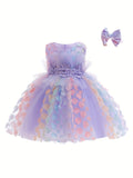 Baby Girls' 2pc Enchanting Floral Mesh Gown & Headband Set - Sleeveless - Ideal for Party Performances & Gifts