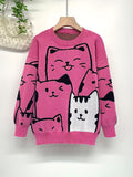 Charming Cat Jacquard Knit - Harajuku Loose Fit Long Sleeve Pullover Jumper - Cozy Trendsetter for Girls Autumn & Winter Wardrobe