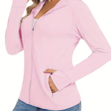Long Sleeve Sun Protection Hoodie - Quick Drying, Breathable, Soft, Skin Friendly, Full Zipper, Pocket, High Stretch Polyester - Perfect for Outdoor Sports, Fitness, Hiking, Jogging, Beach, Travel, and Daily Activities