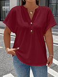 Plus Size Solid Textured T-Shirt, Casual V Neck Short Sleeve T-Shirt, Women's Plus Size Clothing