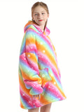 Girls Rainbow Stripe Oversized Hooded Blanket Sweatshirt - Super Soft & Cozy Pullover, Durable & Fashionable - Ideal Gift for ages 5-15, All-Season Comfort