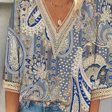 Spring/Summer Elegance: Chic Paisley Guipure Lace V-Neck Top - Durable, Non-Sheer & Easy Care