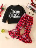 MERRY CHRISTMAS Cute 2pcs Party Outfits - Toddler Baby Girl's Long Sleeve Sweatshirt + Flared Trousers Outdoor Set