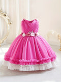 Sweet Floral Decor Sleeveless Princess Dress Summer Clothes Party Gift Birthday Girls